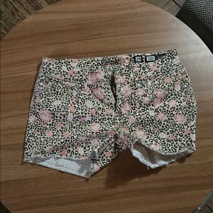 Miss Me Pink Leopard Print Jean Shorts